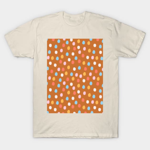 Festive confetti circles pattern in brown T-Shirt by Natalisa